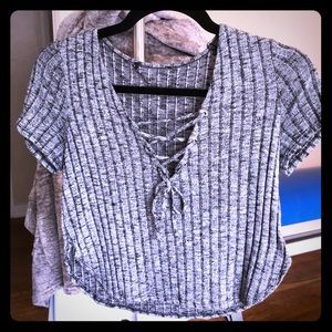 Silver gray pinstripe crop top lace